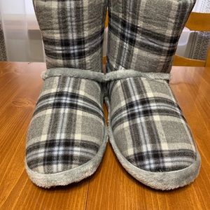 Womens Long Tall Sally Oxford Check Slipper Boots greys XL (12-14)